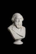 A sculpted white marble bust of a gentleman