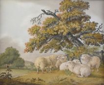 SchSchool of Benjamin Zobel (1761-1831), a sand painting of sheep in a landscape