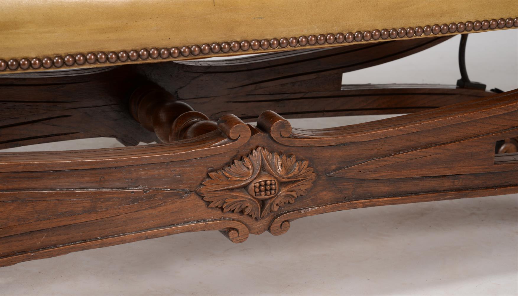 A pair of French carved oak and leather upholstered seats - Image 2 of 3