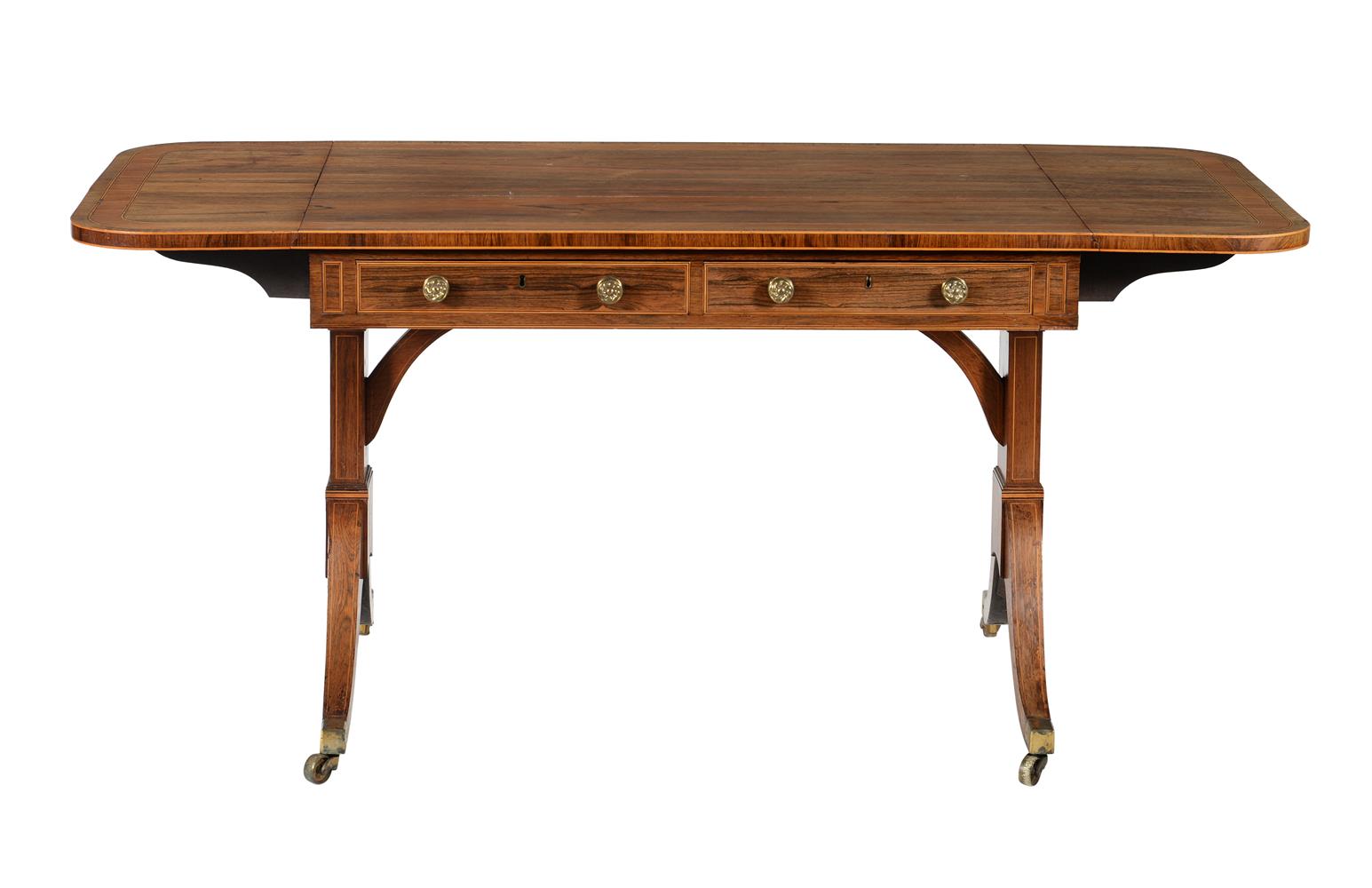 Y A Regency rosewood, banded, and crossbanded sofa table