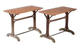 A pair of hardwood and brass mounted side tables