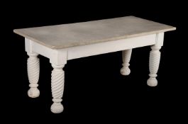 A white painted and marble topped side table