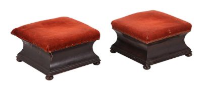 Y A pair of Victorian rosewood and corduroy upholstered footstools