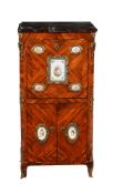 Y A Louis XV/XVI transitional tulipwood, ormolu and Sevres style porcelain mounted secretaire