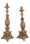 A near pair of giltwood and polychrome painted torcheres