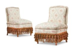 A PAIR OF VICTORIAN LOW UPHOLSTERED SIDE CHAIRS