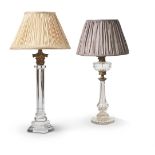 TWO GLASS LAMP BASES AND SHADES
