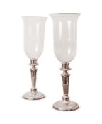 A PAIR OF GEORGE II STYLE SILVER PLATED STORM LIGHTS