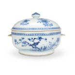 A CHINESE BLUE AND WHITE CIRCULAR TUREEN AND COVER