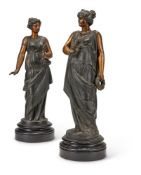 TWO PATINATED METAL MODELS OF MAIDENS, PROBABLY SPELTER