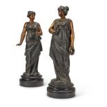 TWO PATINATED METAL MODELS OF MAIDENS, PROBABLY SPELTER