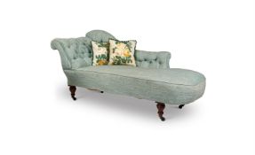 A VICTORIAN BUTTON-UPHOLSTERED CHAISE LONGUE