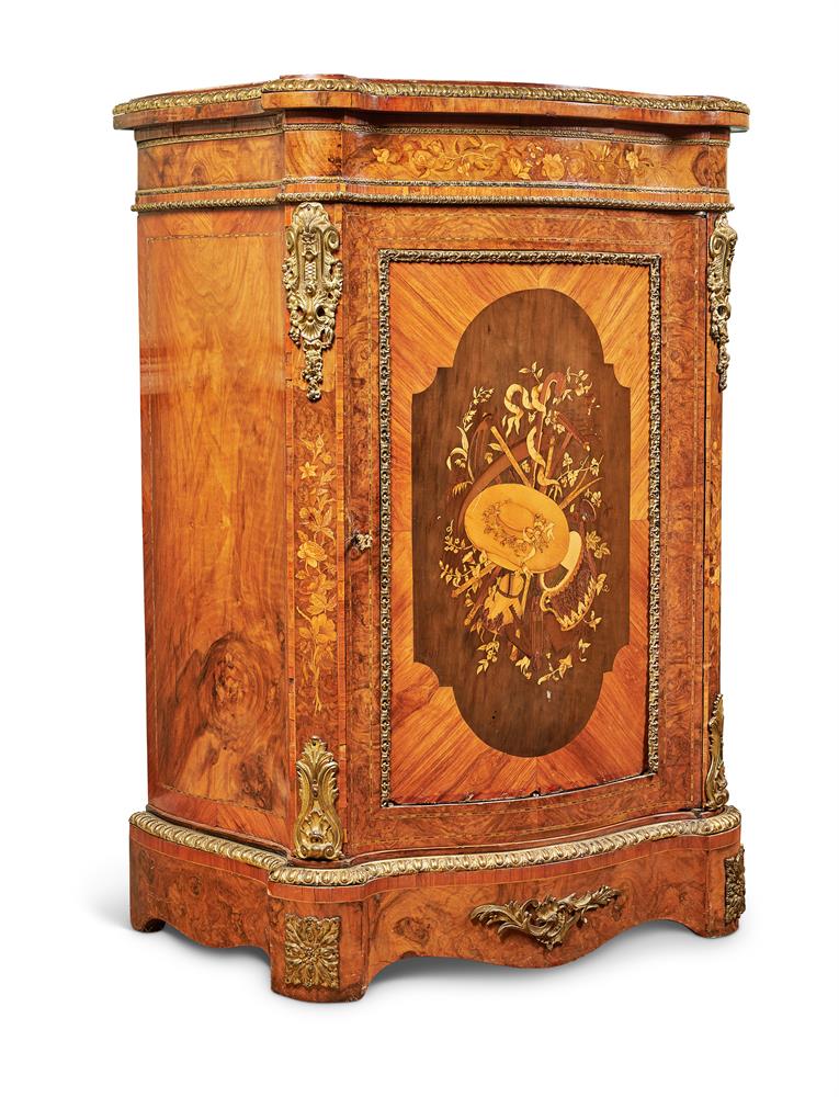 Y A PAIR OF VICTORIAN FIGURED WALNUT, TULIPWOOD, MARQUETRY AND GILT-METAL MOUNTED SIDE CABINETS - Image 2 of 8