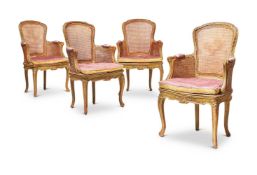 A SET OF FOUR LOUIS XV STYLE BEECHWOOD AND PAINTED FAUTEUILS
