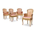 A SET OF FOUR LOUIS XV STYLE BEECHWOOD AND PAINTED FAUTEUILS