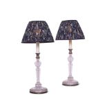 A PAIR OF CUT GLASS TABLE LAMPS, 20TH CENTURY