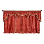 TWO PAIRS OF WINE AND GOLD TAPESTRY CURTAINS