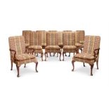 Y A SET OF TWENTY-TWO GEORGE II STYLE MAHOGANY FRAMED PANEL BACK DINING CHAIRS