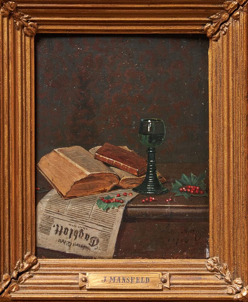 M. MORIG (19TH CENTURY), STILL LIFE OF WINE GLASS AND BOOKS - Image 2 of 3