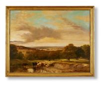 FREDERICK RICHARD LEE (BRITISH 1798-1879), CATTLE AND SHEEP IN AN EXTENSIVE LANDSCAPE