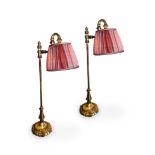 A PAIR OF ADJUSTABLE BRASS TABLE LAMPS, 20TH CENTURY