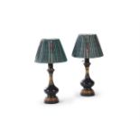 A PAIR OF BRONZED METAL TABLE LAMPS