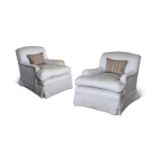 A PAIR OF UPHOLSTERED ARMCHAIRS, 20TH CENTURY