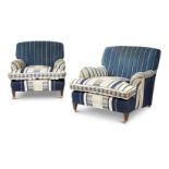 A PAIR OF HOWARD & SONS SYTLE UPHOLSTERED EASY CHAIRS