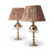A PAIR OF SILVERED METAL BALUSTROID LAMP BASES