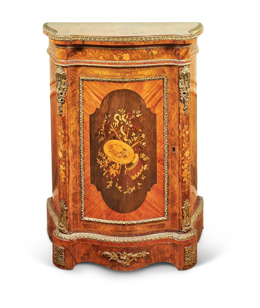 Y A PAIR OF VICTORIAN FIGURED WALNUT, TULIPWOOD, MARQUETRY AND GILT-METAL MOUNTED SIDE CABINETS - Image 8 of 8