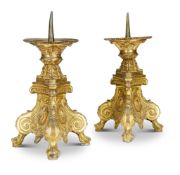 TWO GILT-METAL CANDLESTICKS, LATE 19TH CENTURY