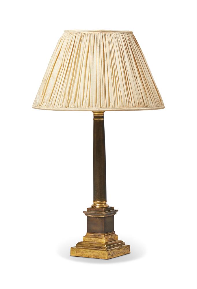 A BRASS AND PATINATED TABLE LAMP, ROBERT KIME