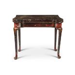 A JAPANNED CARD TABLE, MID 18TH CENTURY WITH LATER DECORATION