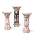 THREE JAPANESE ARITA IMARI TRUMPET VASES