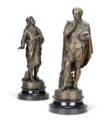 A PAIR OF PATINATED METAL MODELS OF MILTON AND SHAKESPEARE