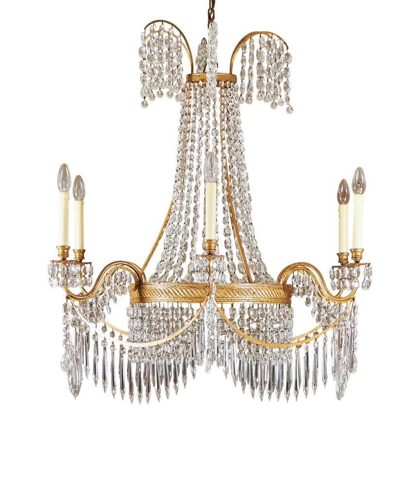 A REGENCY STYLE GILT-METAL AND CUT-GLASS CHANDELIER