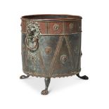 A PAINTED AND PATINATED METAL COAL BUCKET