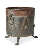 A PAINTED AND PATINATED METAL COAL BUCKET