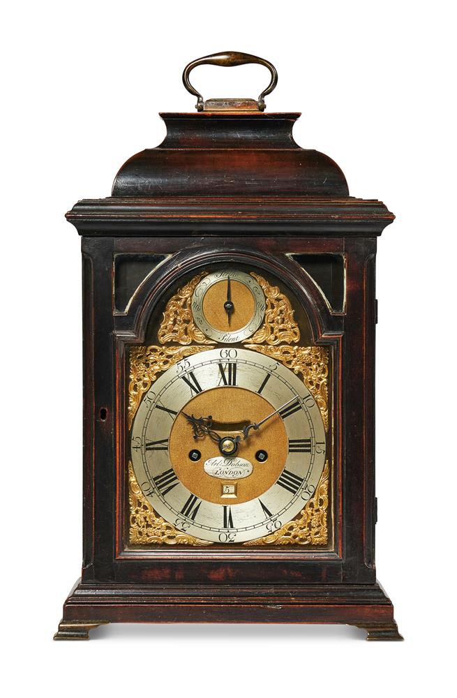 A GEORGE III EBONISED PEARWOOD TABLE CLOCK