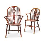 TWO YEW AND ASH WINDSOR CHAIRS, 19TH CENTURY