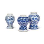 THREE DELFT BLUE AND WHITE VASES, CIRCA 1750