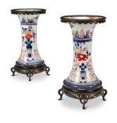 A PAIR OF JAPANESE IMARI FERDINAND BARBEDIENNE ORMOLU MOUNTED TRUMPET VASES