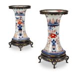 A PAIR OF JAPANESE IMARI FERDINAND BARBEDIENNE ORMOLU MOUNTED TRUMPET VASES