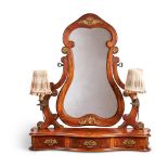 A WALNUT AND GILT-METAL MOUNTED DRESSING TABLE MIRROR