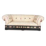 A LARGE ITALIAN EBONISED AND MARBLE INLAID SOFA, 19TH CENTURY