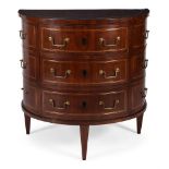 A NORTH EUROPEAN MAHOGANY AND BRASS INLAID DEMI-LUNE COMMODE, EARLY 19TH CENTURY