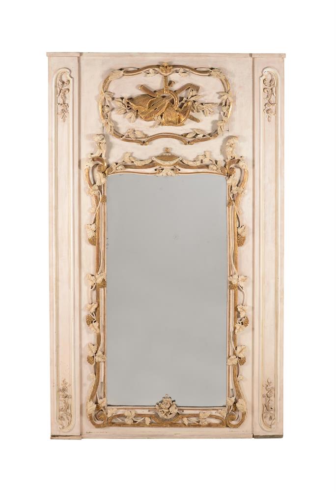 A FRENCH CREAM PAINTED AND PARCEL GILT WALL MIRROR, CIRCA 1770 & LATER