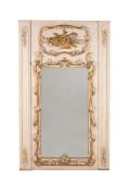 A FRENCH CREAM PAINTED AND PARCEL GILT WALL MIRROR, CIRCA 1770 & LATER
