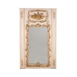 A FRENCH CREAM PAINTED AND PARCEL GILT WALL MIRROR, CIRCA 1770 & LATER