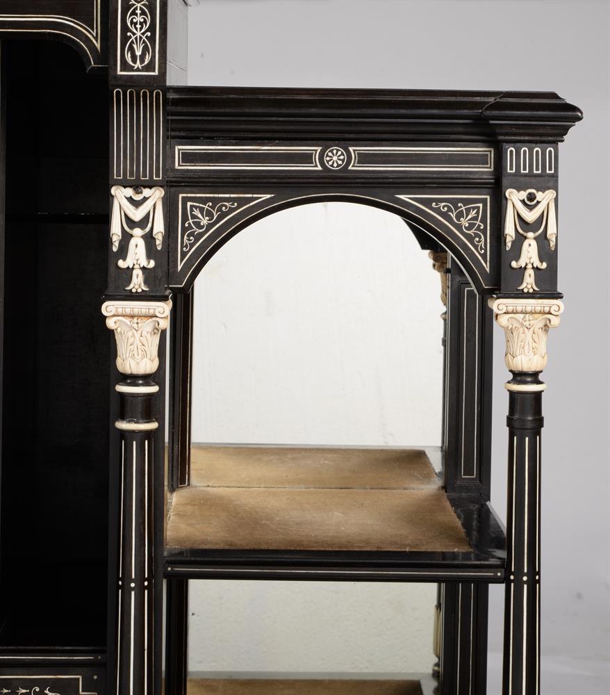 Y A VICTORIAN EBONY AND IVORY INLAID MUSIC CABINET, CIRCA 1865, ATTRIBUTED TO OWEN JONES - Image 5 of 6